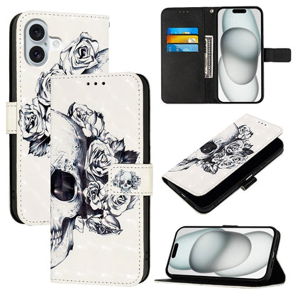 iPhone 16 Plus Leather Flip Phone Case with 3D Painted Design, Card Holder, Wallet & Stand Function - Durable Protection & Easy Access