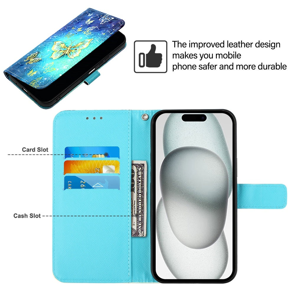 iPhone 16 Leather Flip Phone Case with 3D Painted Design, Card Holder, Wallet & Stand Function - Durable Protection & Easy Access