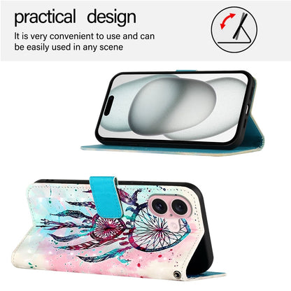 iPhone 16 Leather Flip Phone Case with 3D Painted Design, Card Holder, Wallet & Stand Function - Durable Protection & Easy Access