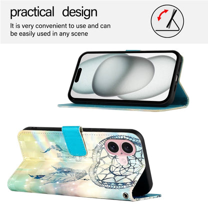 iPhone 16 Leather Flip Phone Case with 3D Painted Design, Card Holder, Wallet & Stand Function - Durable Protection & Easy Access