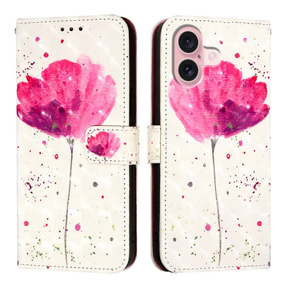 iPhone 16 Leather Flip Phone Case with 3D Painted Design, Card Holder, Wallet & Stand Function - Durable Protection & Easy Access