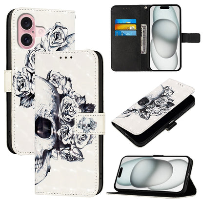 iPhone 16 Leather Flip Phone Case with 3D Painted Design, Card Holder, Wallet & Stand Function - Durable Protection & Easy Access