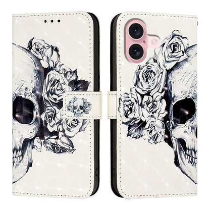 iPhone 16 Leather Flip Phone Case with 3D Painted Design, Card Holder, Wallet & Stand Function - Durable Protection & Easy Access