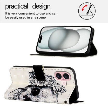 iPhone 16 Leather Flip Phone Case with 3D Painted Design, Card Holder, Wallet & Stand Function - Durable Protection & Easy Access