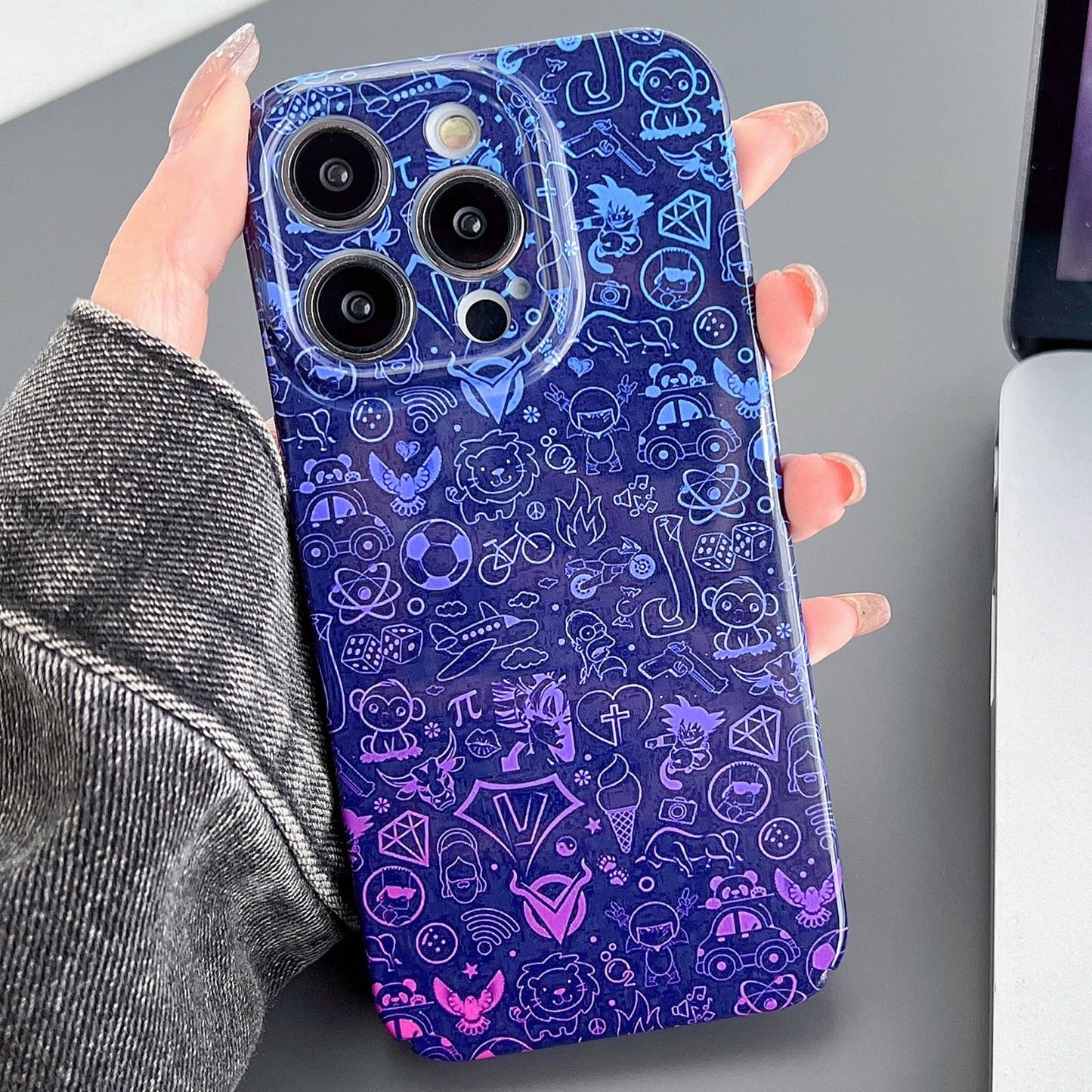 iPhone 14 Pro Painted Pattern PC Phone Case with Precise Hole Design