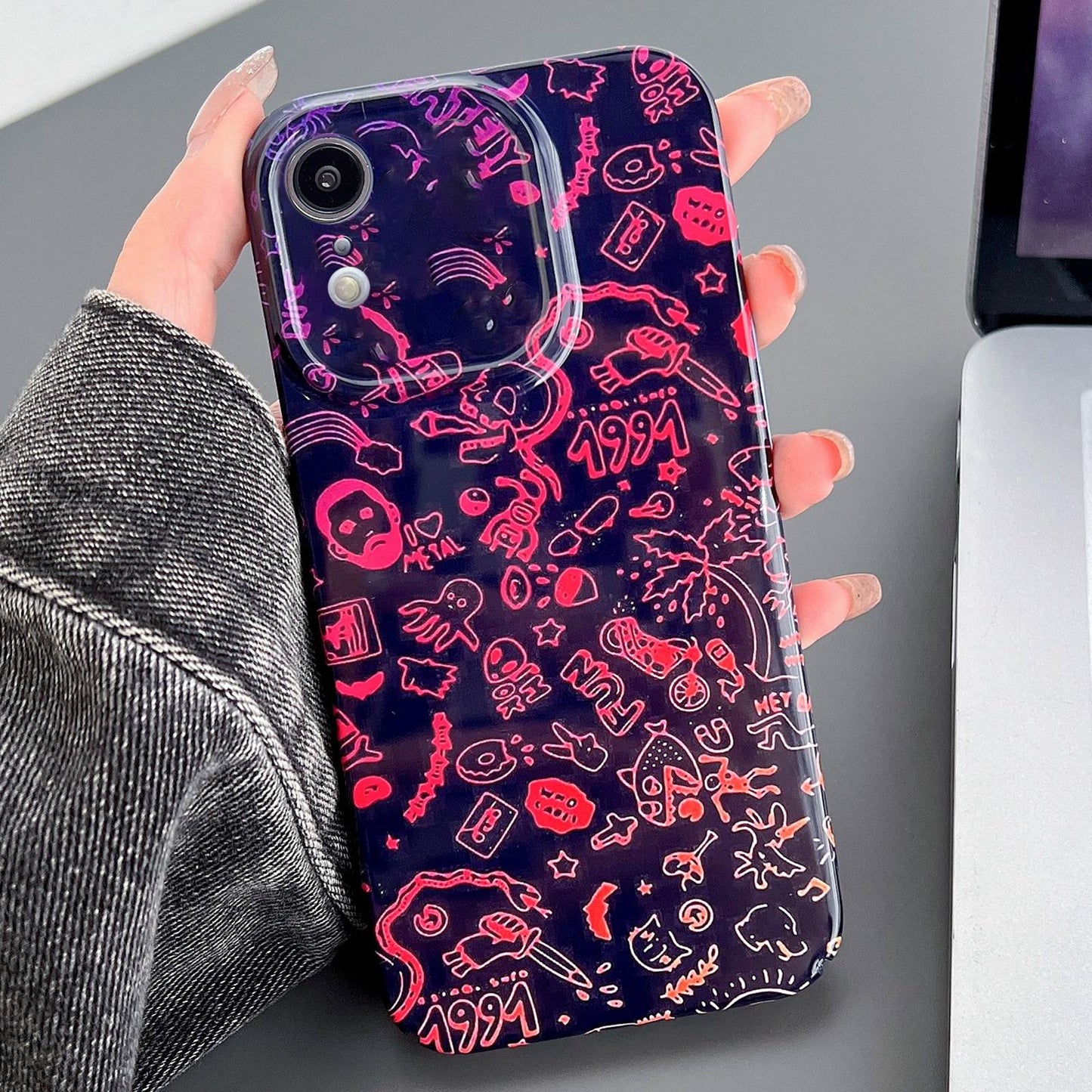 iPhone XR Painted Pattern PC Phone Case with Precise Hole Design