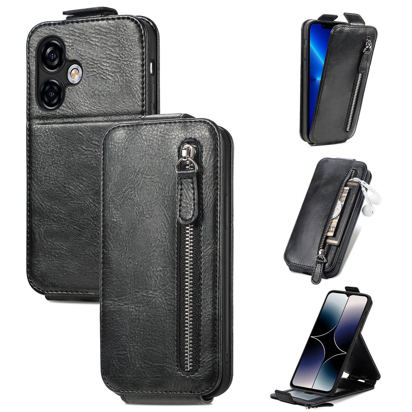 Ulefone Note 16 Pro Zipper Wallet Case - Vertical Flip Leather Phone Cover with Multiple Card Slots and Stand