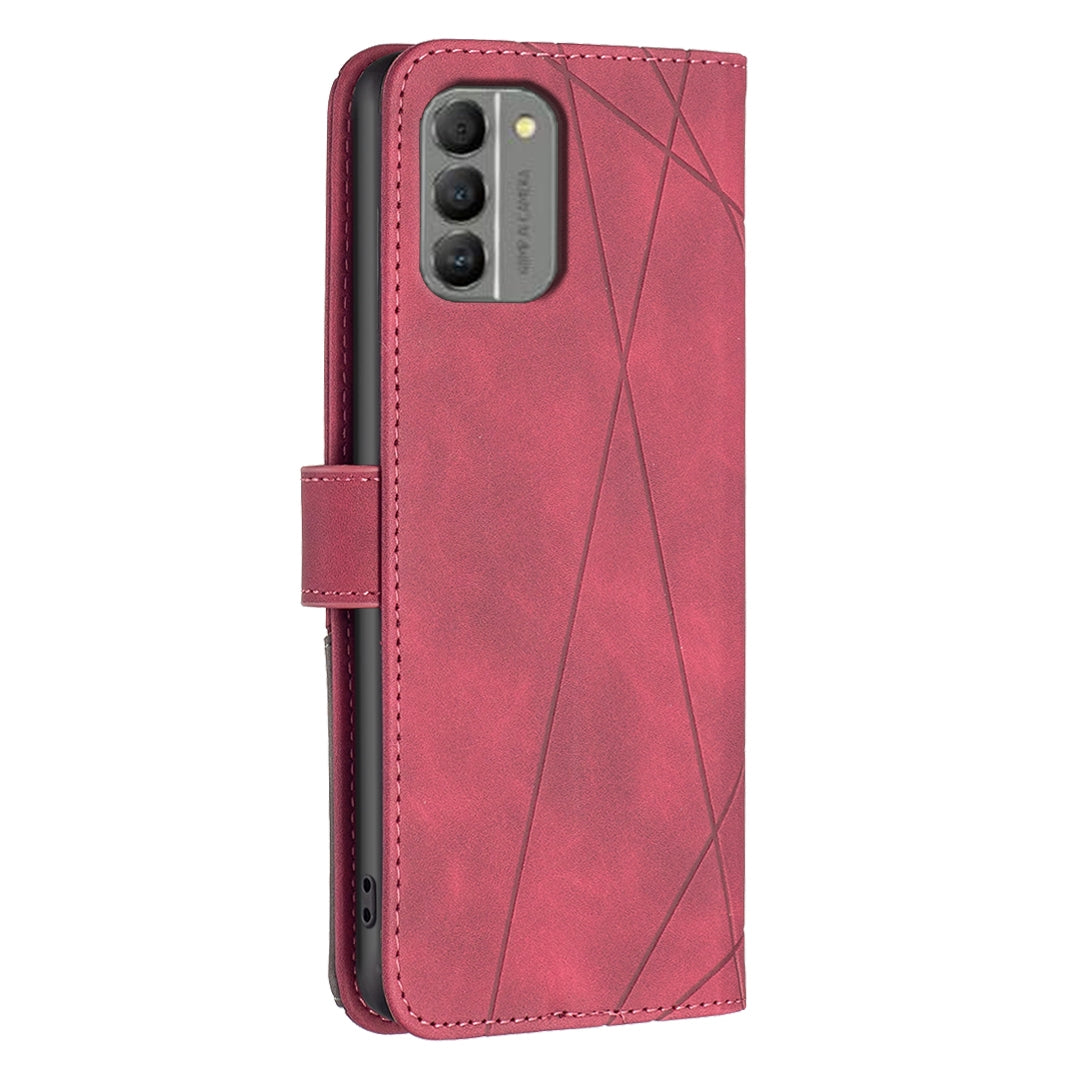 Nokia G310 Rhombus Texture Leather Phone Case with Magnetic Buckle and Card Holder