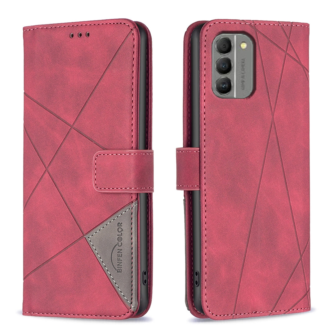 Nokia G310 Rhombus Texture Leather Phone Case with Magnetic Buckle and Card Holder