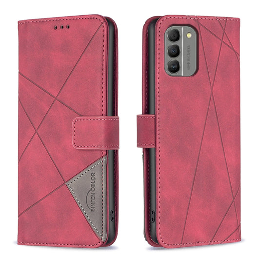 Nokia G310 Rhombus Texture Leather Phone Case with Magnetic Buckle and Card Holder