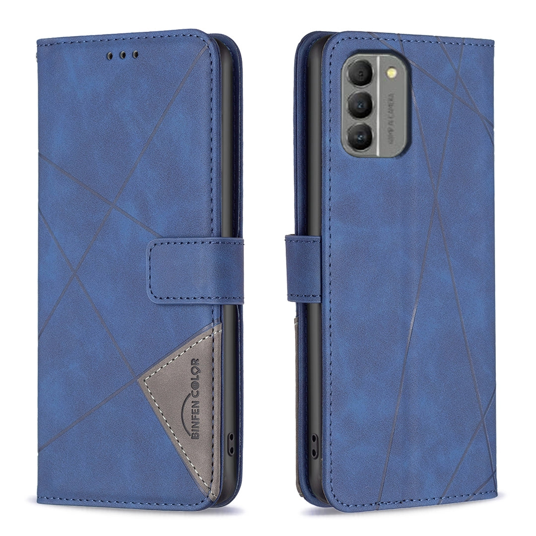 Nokia G310 Rhombus Texture Leather Phone Case with Magnetic Buckle and Card Holder