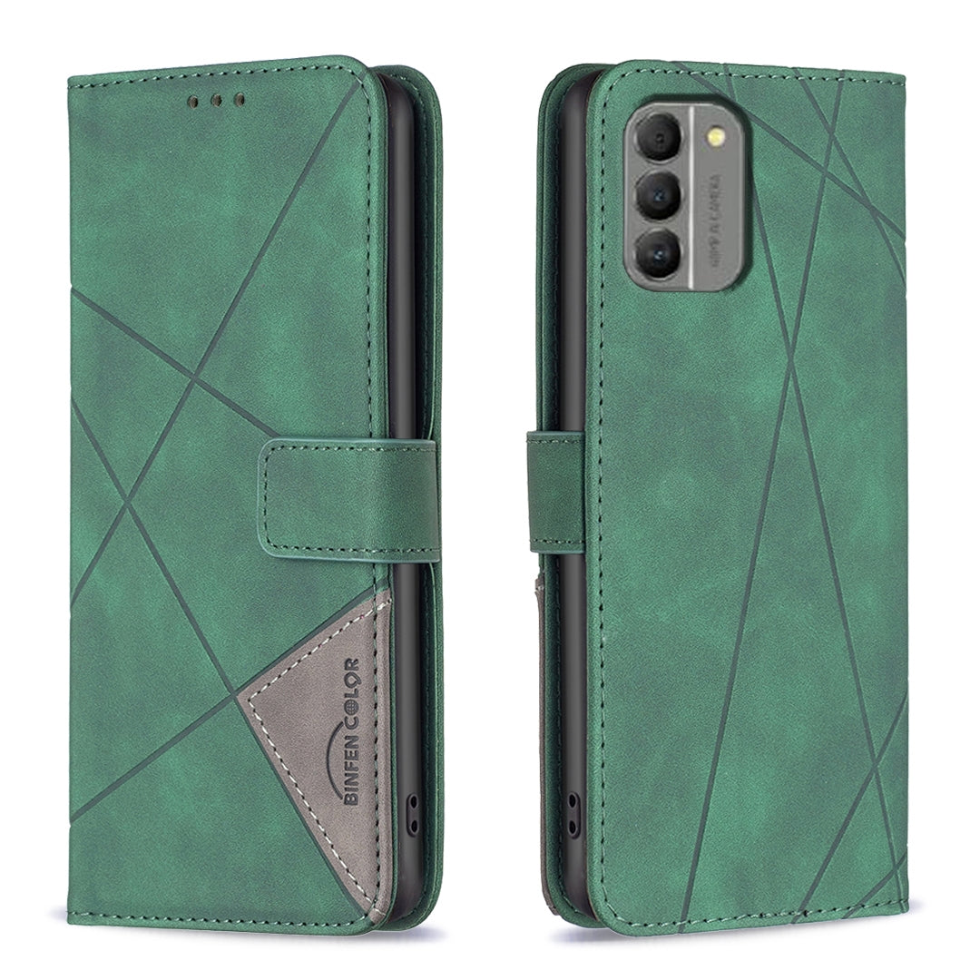 Nokia G310 Rhombus Texture Leather Phone Case with Magnetic Buckle and Card Holder