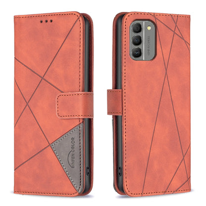 Nokia G310 Rhombus Texture Leather Phone Case with Magnetic Buckle and Card Holder