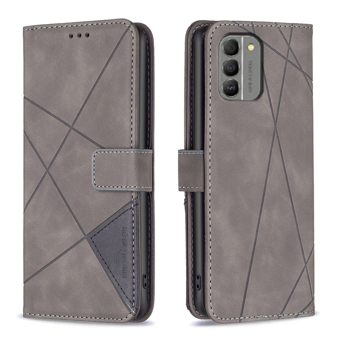 Nokia G310 Rhombus Texture Leather Phone Case with Magnetic Buckle and Card Holder