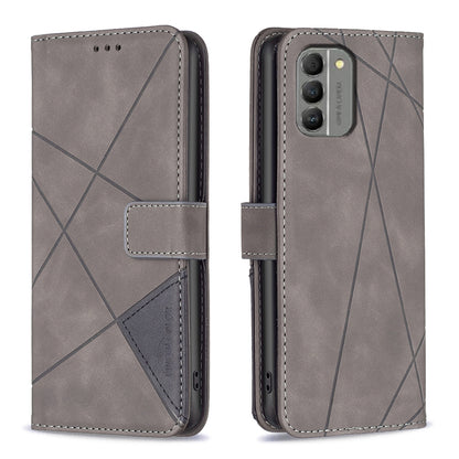 Nokia G310 Rhombus Texture Leather Phone Case with Magnetic Buckle and Card Holder