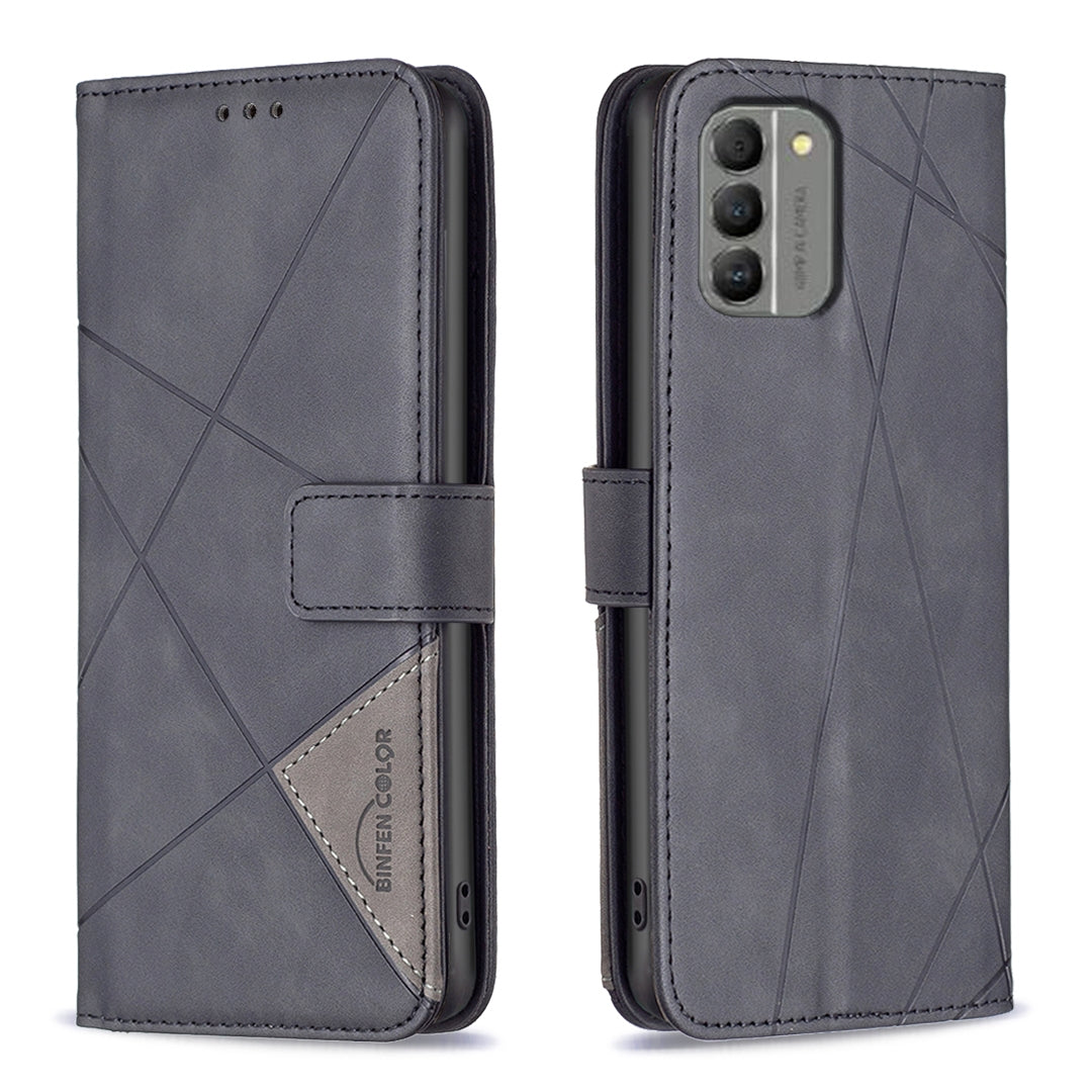 Nokia G310 Rhombus Texture Leather Phone Case with Magnetic Buckle and Card Holder