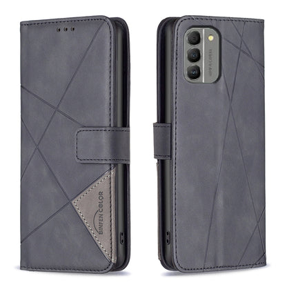 Nokia G310 Rhombus Texture Leather Phone Case with Magnetic Buckle and Card Holder