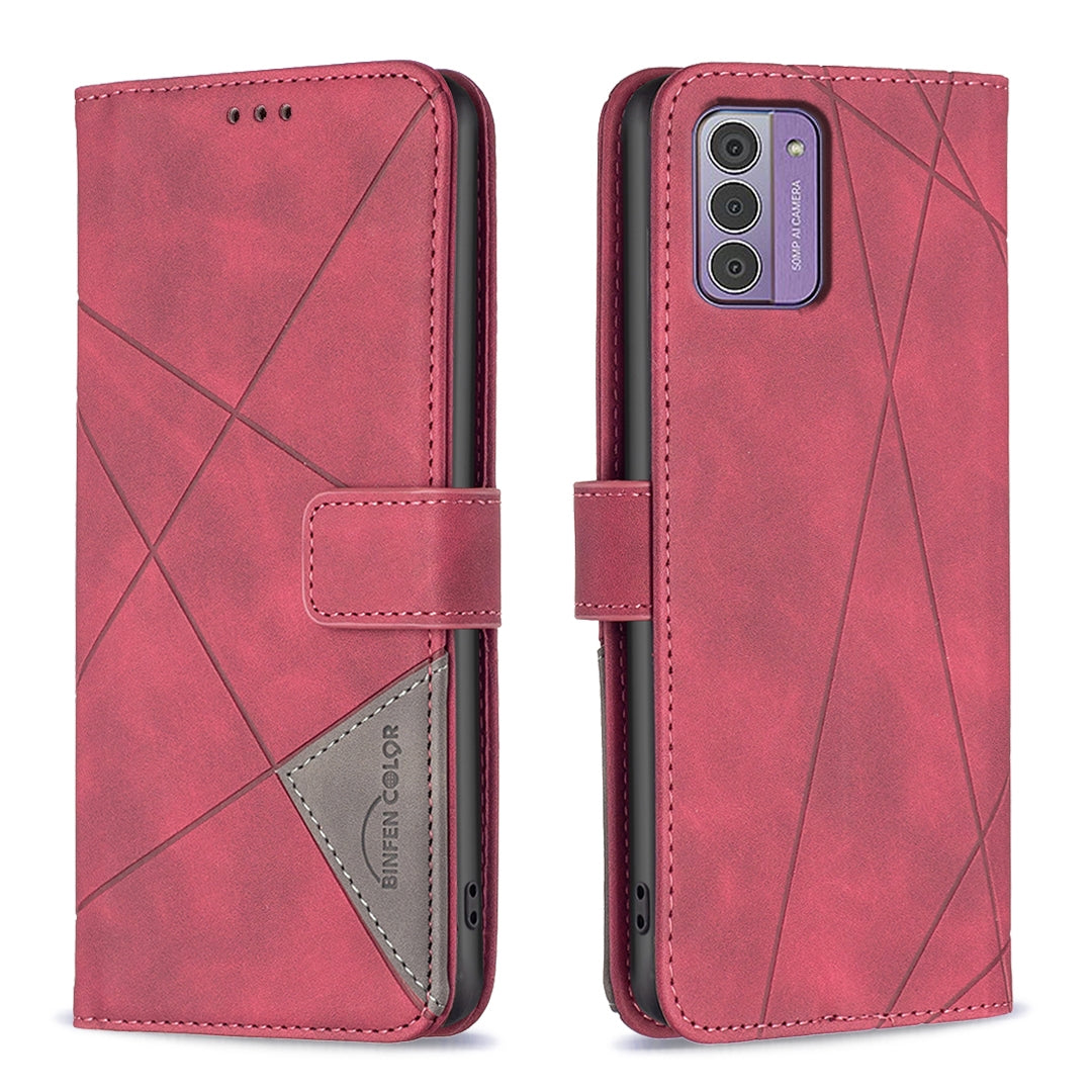 Nokia G42 Rhombus Texture Leather Phone Case with Magnetic Buckle and Card Holder