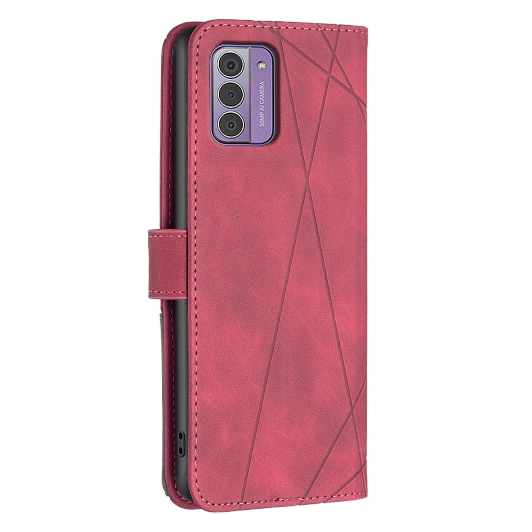 Nokia G42 Rhombus Texture Leather Phone Case with Magnetic Buckle and Card Holder