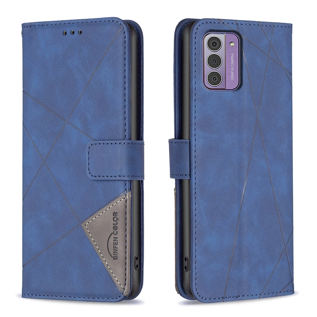 Nokia G42 Rhombus Texture Leather Phone Case with Magnetic Buckle and Card Holder