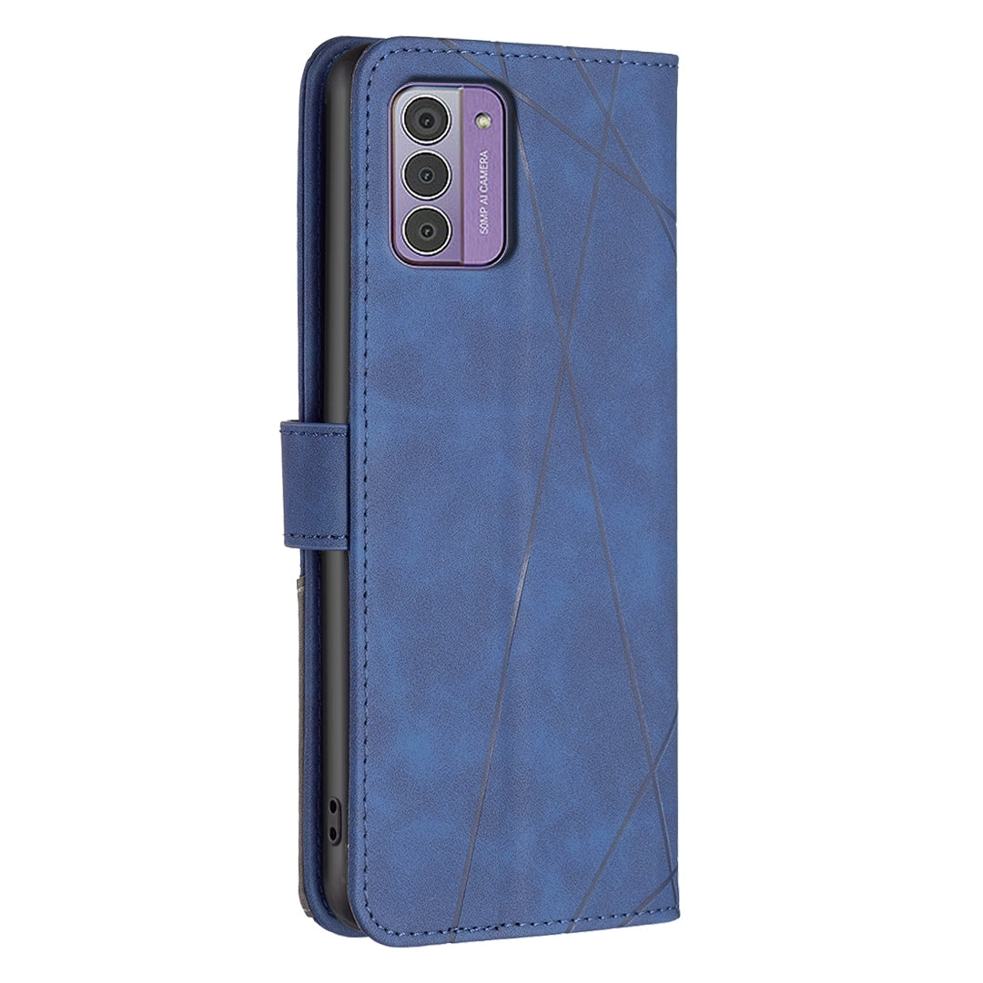Nokia G42 Rhombus Texture Leather Phone Case with Magnetic Buckle and Card Holder