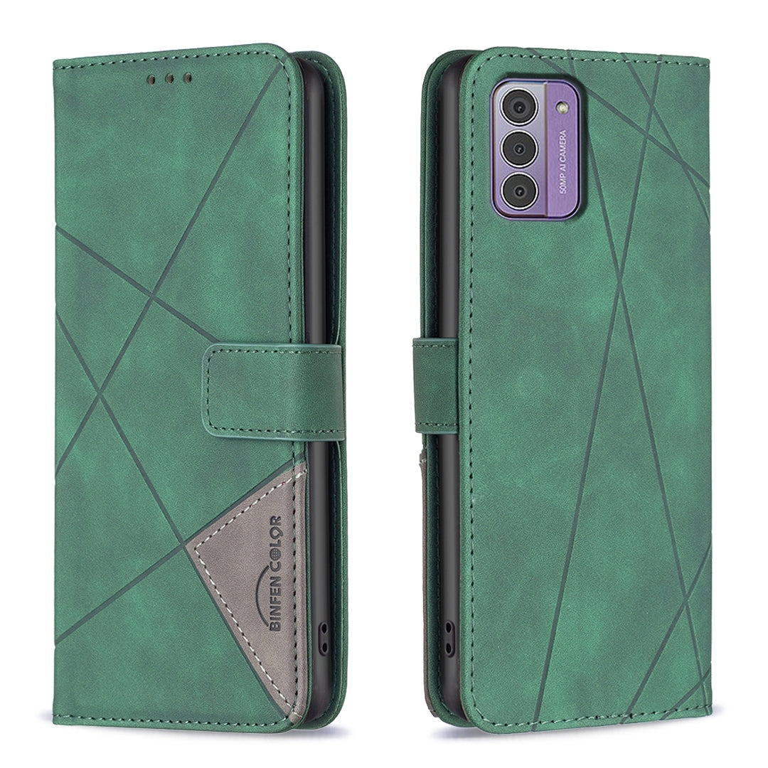 Nokia G42 Rhombus Texture Leather Phone Case with Magnetic Buckle and Card Holder
