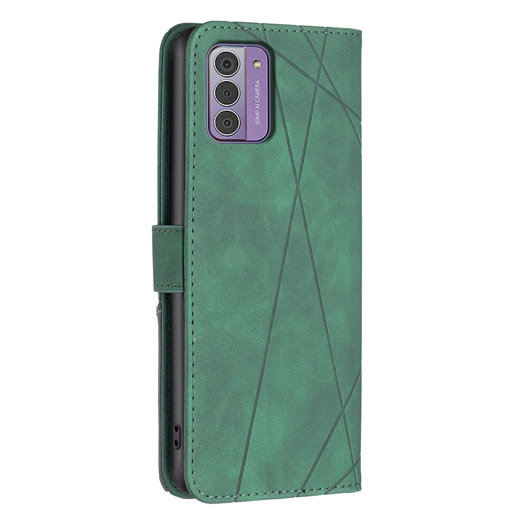 Nokia G42 Rhombus Texture Leather Phone Case with Magnetic Buckle and Card Holder