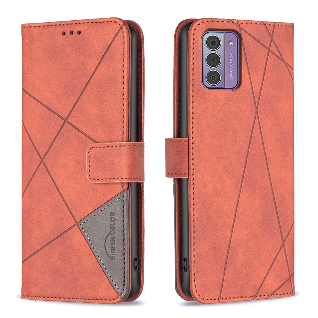 Nokia G42 Rhombus Texture Leather Phone Case with Magnetic Buckle and Card Holder