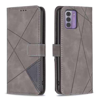 Nokia G42 Rhombus Texture Leather Phone Case with Magnetic Buckle and Card Holder