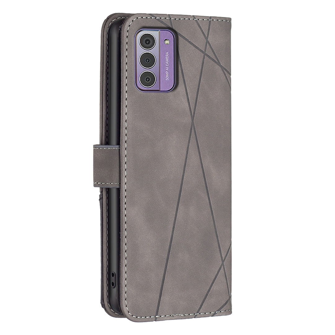 Nokia G42 Rhombus Texture Leather Phone Case with Magnetic Buckle and Card Holder