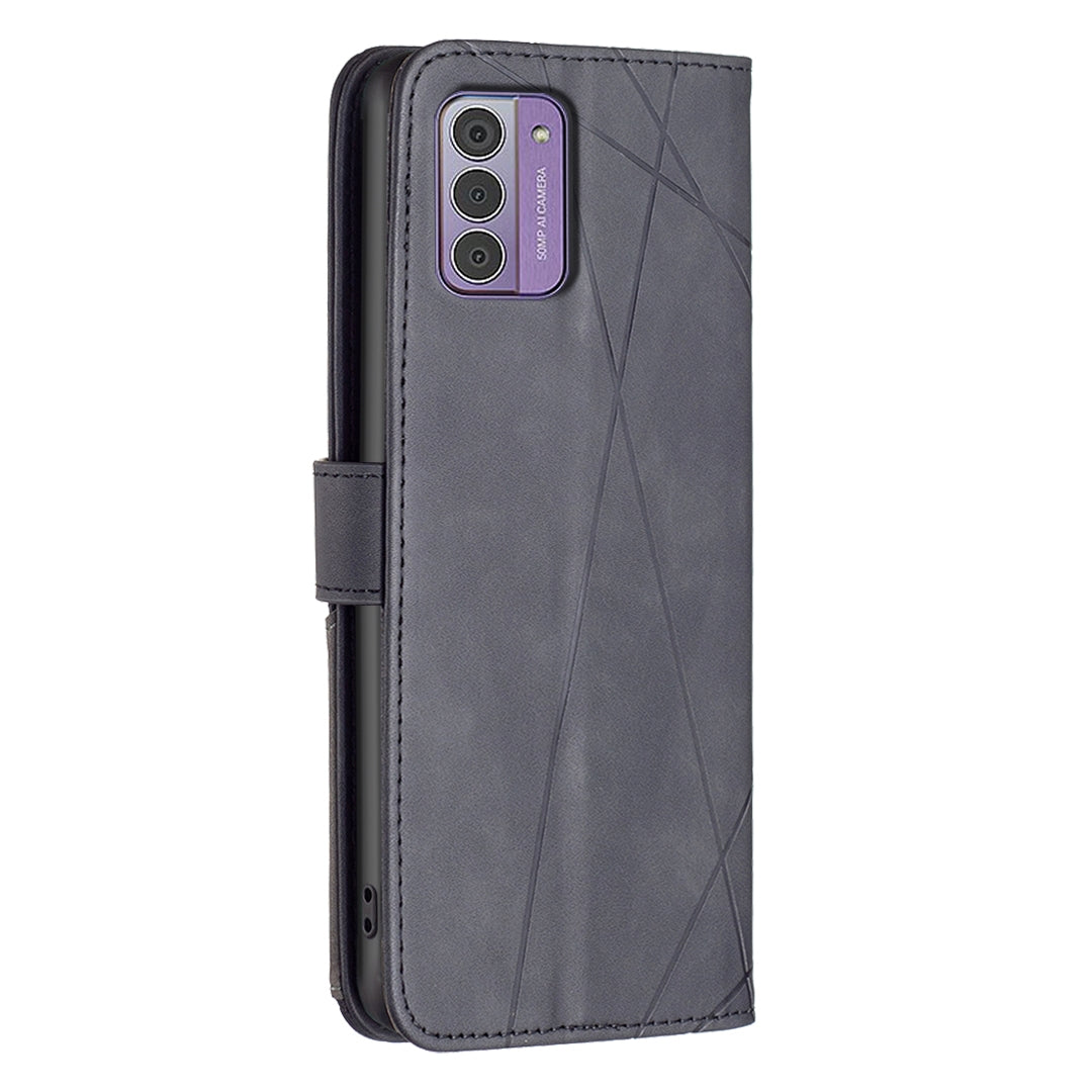 Nokia G42 Rhombus Texture Leather Phone Case with Magnetic Buckle and Card Holder