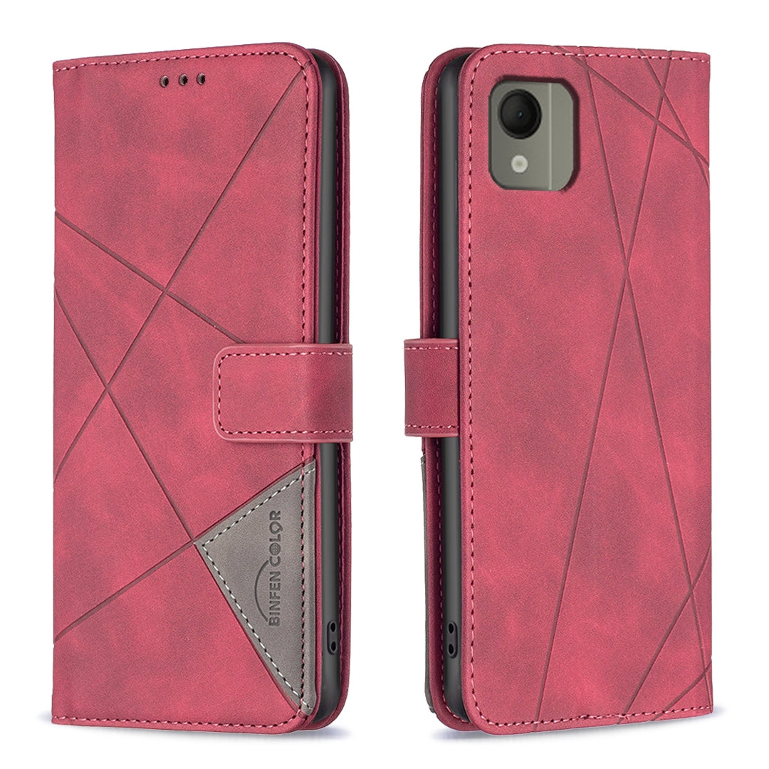 Nokia C110 Rhombus Texture Leather Phone Case with Magnetic Buckle and Card Holder