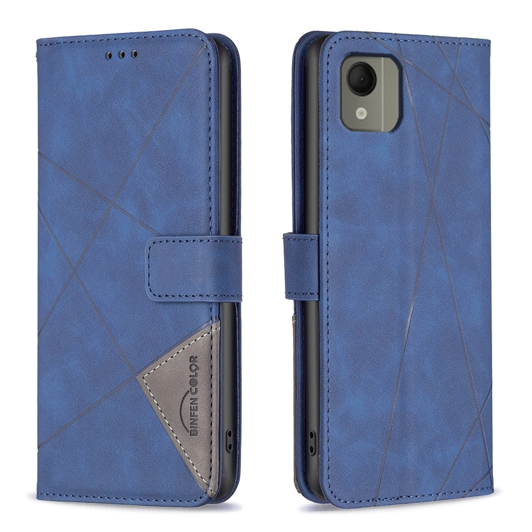 Nokia C110 Rhombus Texture Leather Phone Case with Magnetic Buckle and Card Holder