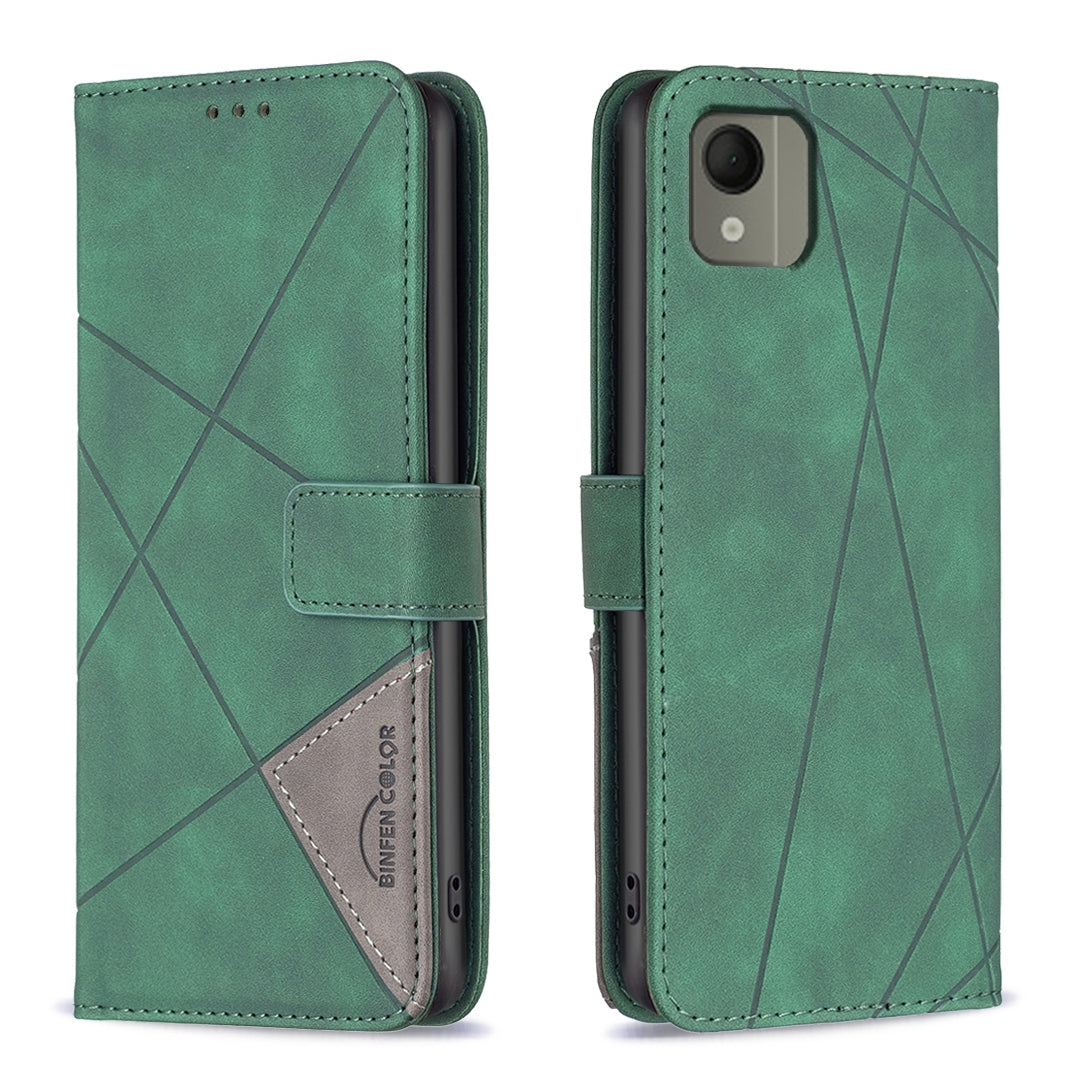 Nokia C110 Rhombus Texture Leather Phone Case with Magnetic Buckle and Card Holder