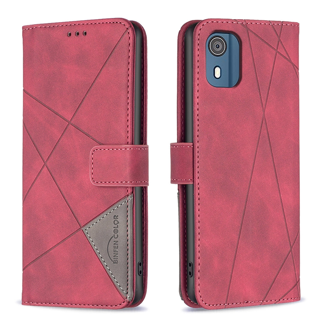 Nokia C02 Rhombus Texture Leather Phone Case with Magnetic Buckle and Card Holder