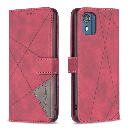 Nokia C02 Rhombus Texture Leather Phone Case with Magnetic Buckle and Card Holder