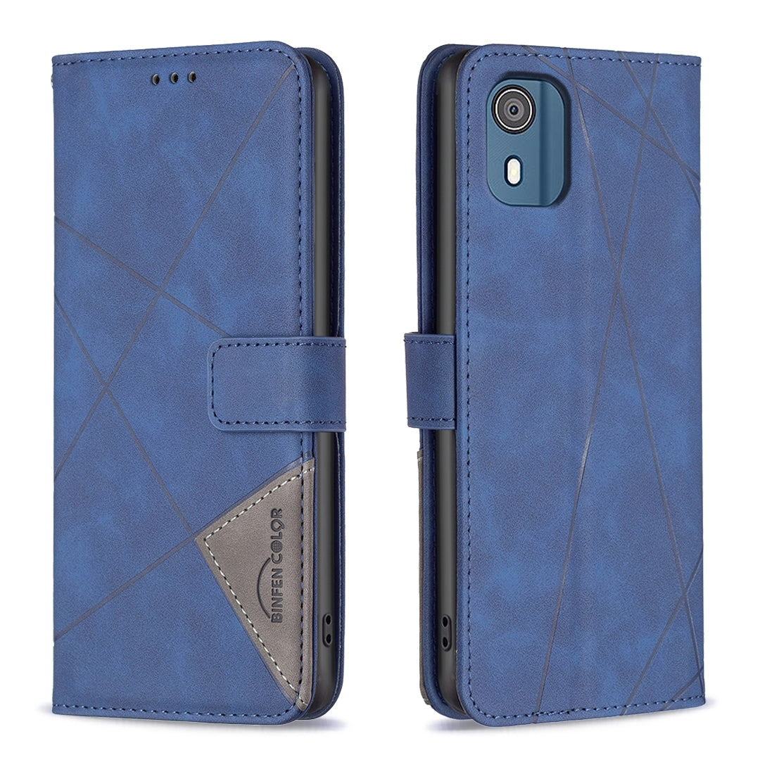 Nokia C02 Rhombus Texture Leather Phone Case with Magnetic Buckle and Card Holder
