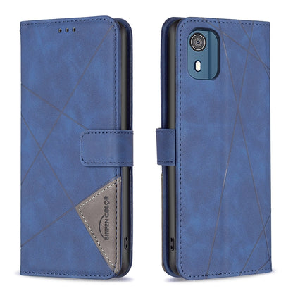 Nokia C02 Rhombus Texture Leather Phone Case with Magnetic Buckle and Card Holder