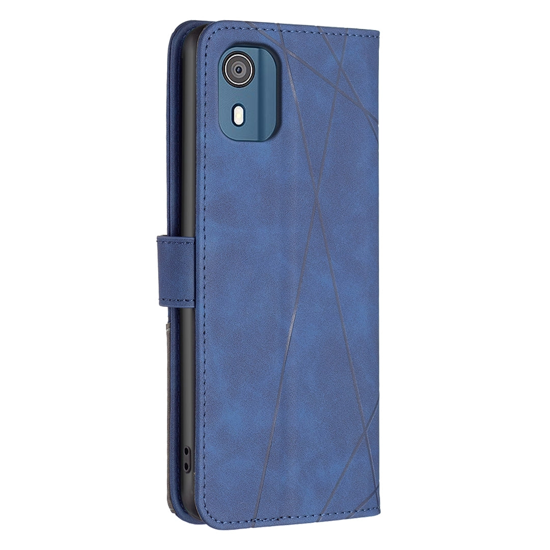 Nokia C02 Rhombus Texture Leather Phone Case with Magnetic Buckle and Card Holder