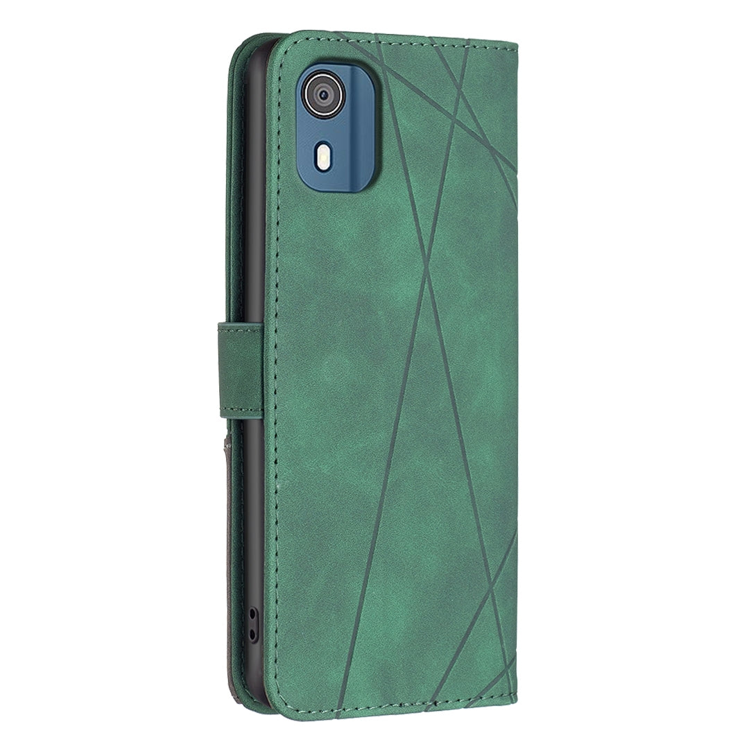 Nokia C02 Rhombus Texture Leather Phone Case with Magnetic Buckle and Card Holder