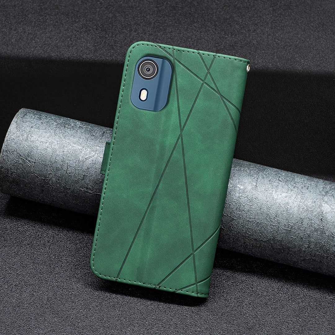 Nokia C02 Rhombus Texture Leather Phone Case with Magnetic Buckle and Card Holder