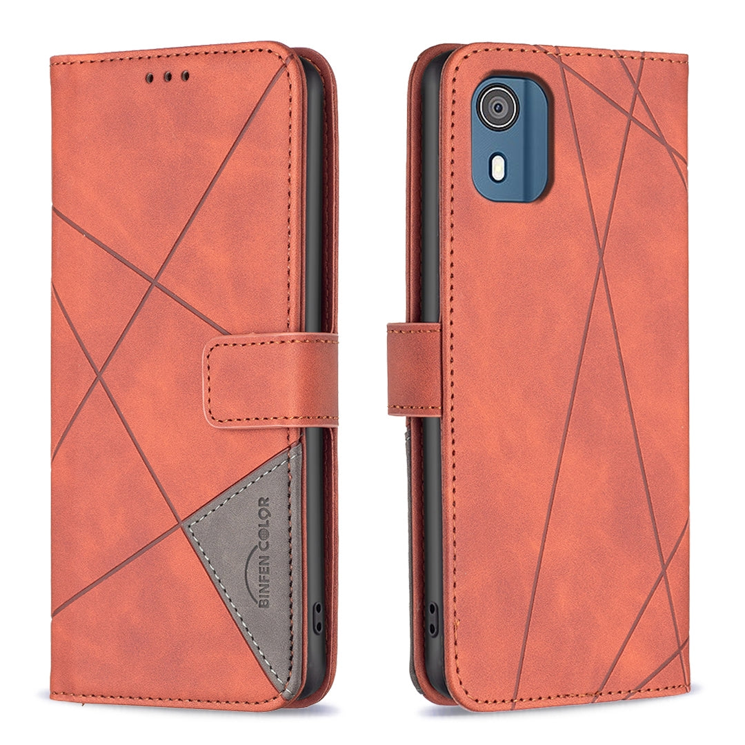 Nokia C02 Rhombus Texture Leather Phone Case with Magnetic Buckle and Card Holder