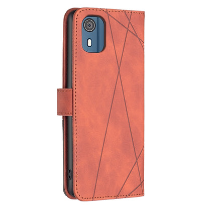 Nokia C02 Rhombus Texture Leather Phone Case with Magnetic Buckle and Card Holder