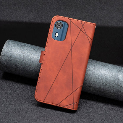 Nokia C02 Rhombus Texture Leather Phone Case with Magnetic Buckle and Card Holder
