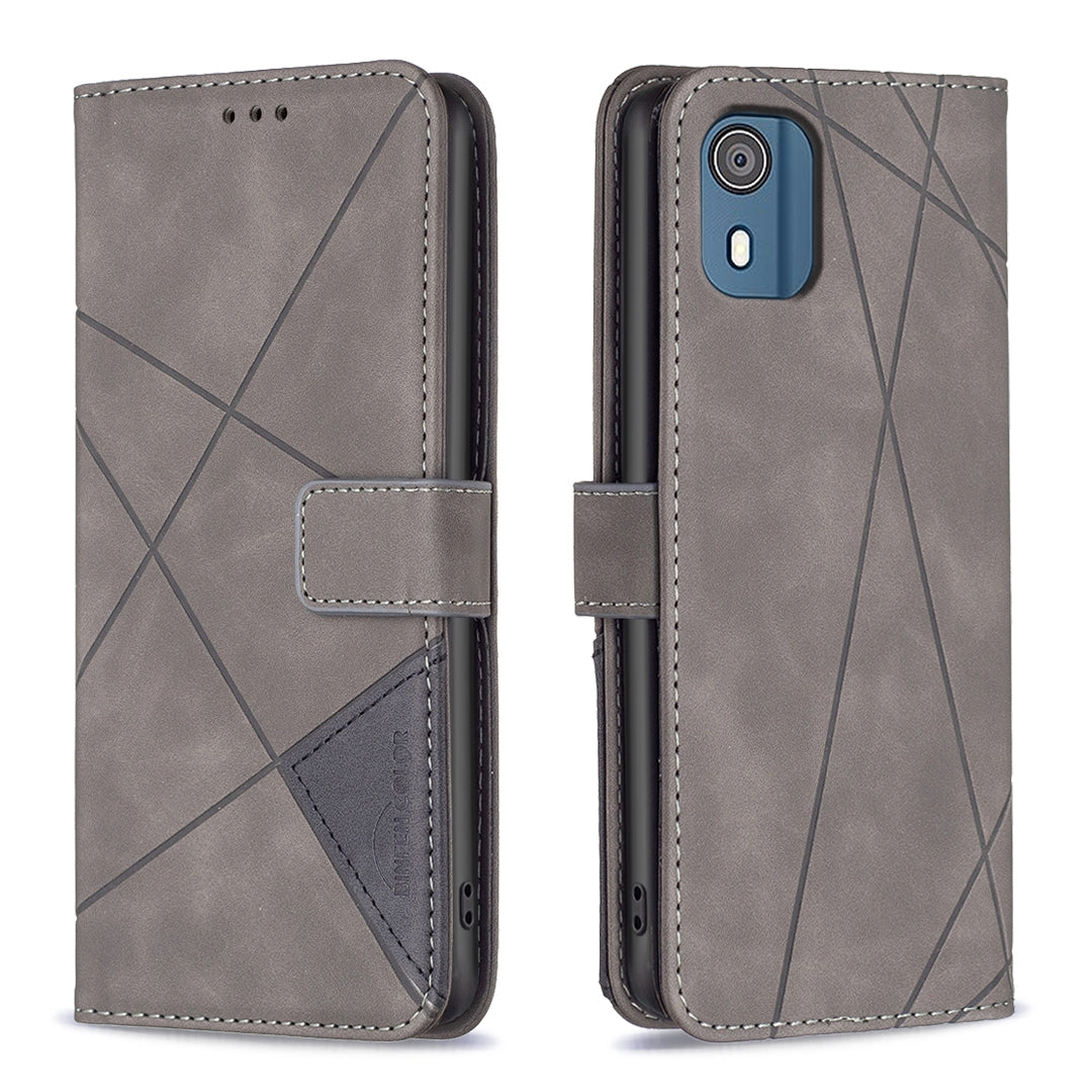Nokia C02 Rhombus Texture Leather Phone Case with Magnetic Buckle and Card Holder