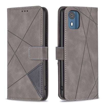 Nokia C02 Rhombus Texture Leather Phone Case with Magnetic Buckle and Card Holder