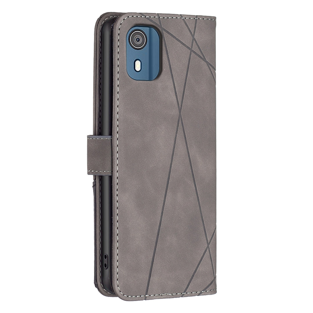 Nokia C02 Rhombus Texture Leather Phone Case with Magnetic Buckle and Card Holder