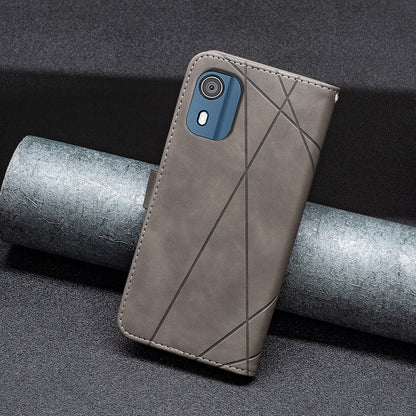 Nokia C02 Rhombus Texture Leather Phone Case with Magnetic Buckle and Card Holder