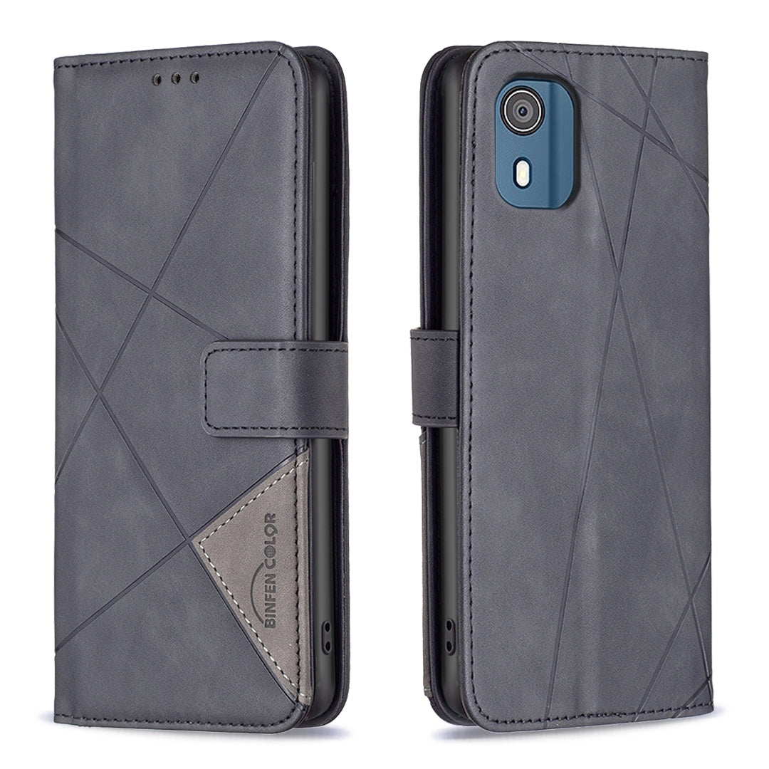 Nokia C02 Rhombus Texture Leather Phone Case with Magnetic Buckle and Card Holder