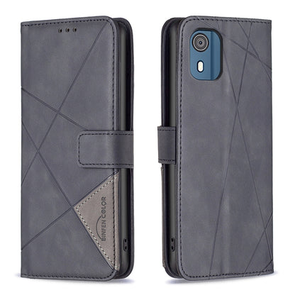 Nokia C02 Rhombus Texture Leather Phone Case with Magnetic Buckle and Card Holder